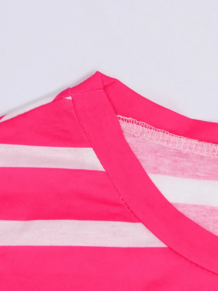 Short Sleeve Crew Neck Stripe Pocket Maxi Dress