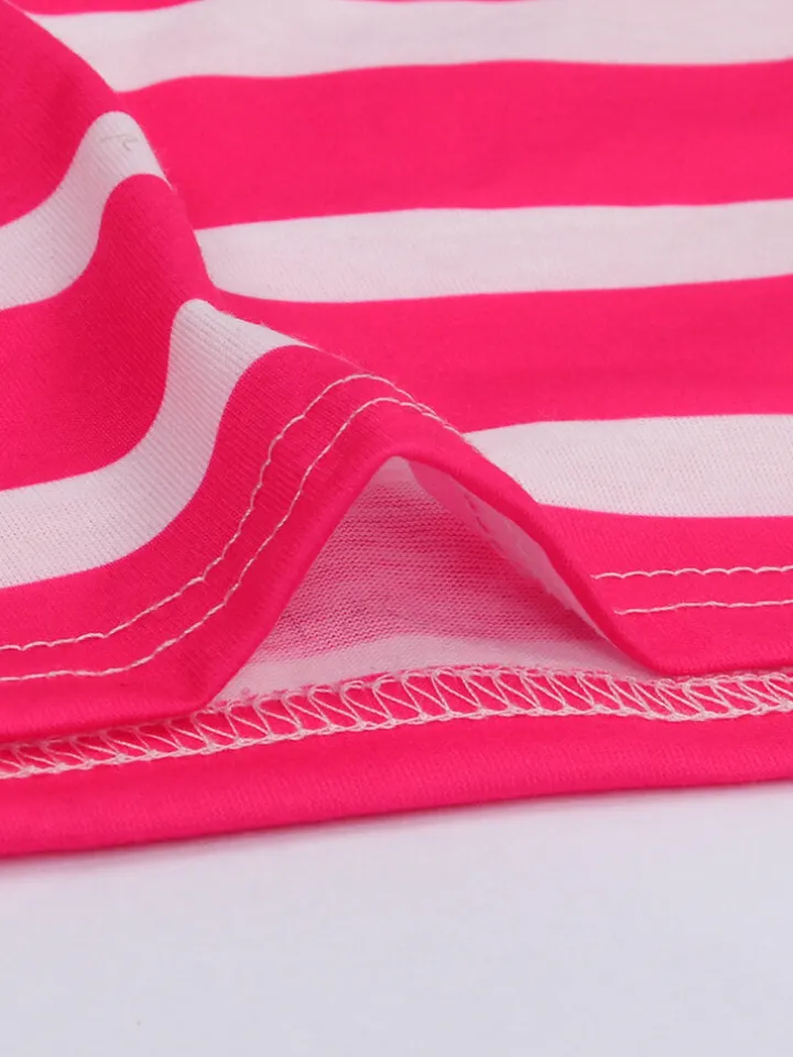 Short Sleeve Crew Neck Stripe Pocket Maxi Dress