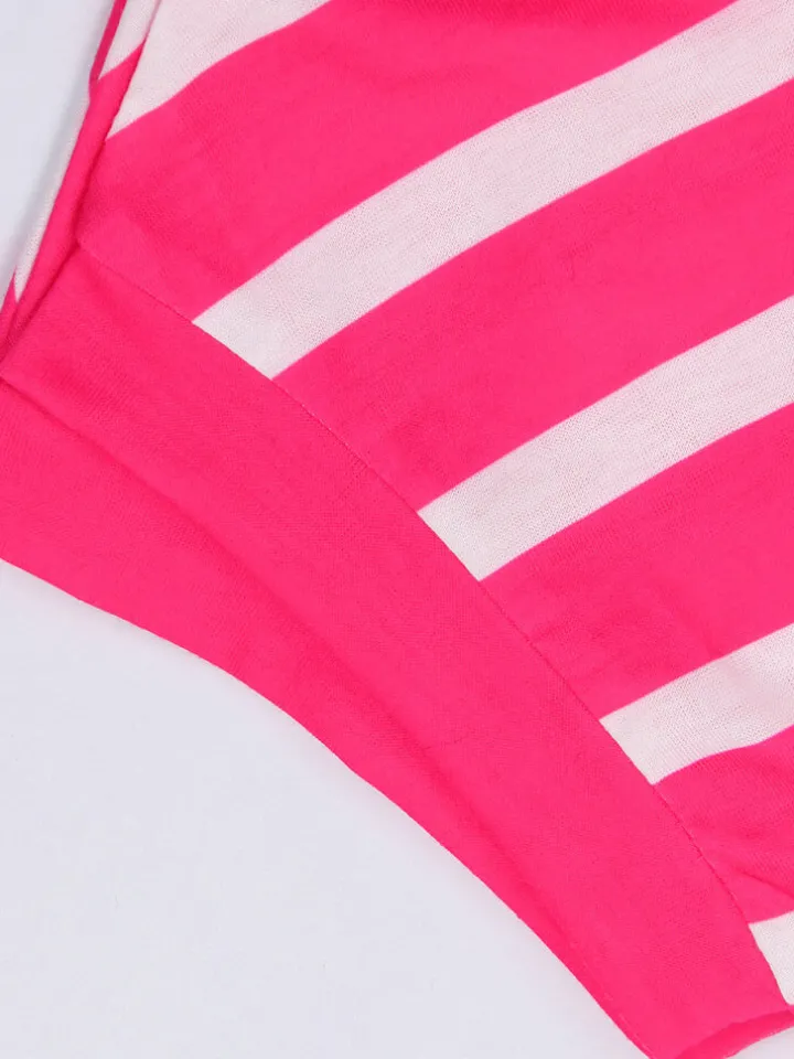 Short Sleeve Crew Neck Stripe Pocket Maxi Dress