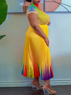 Short Sleeve Floral Print Pleated Skrit Suit