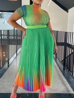 Short Sleeve Floral Print Pleated Skrit Suit