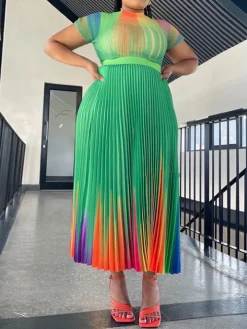 Short Sleeve Floral Print Pleated Skrit Suit