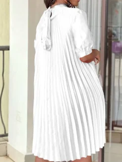 Short Sleeve Mock Neck Pleated Mini Dress