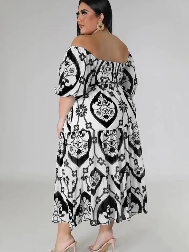 Short Sleeve Off Shoulder Floral Midi Dress