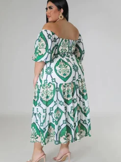 Short Sleeve Off Shoulder Floral Midi Dress