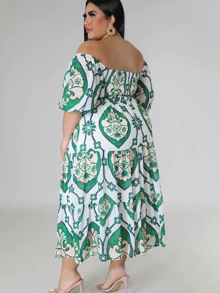 Short Sleeve Off Shoulder Floral Midi Dress