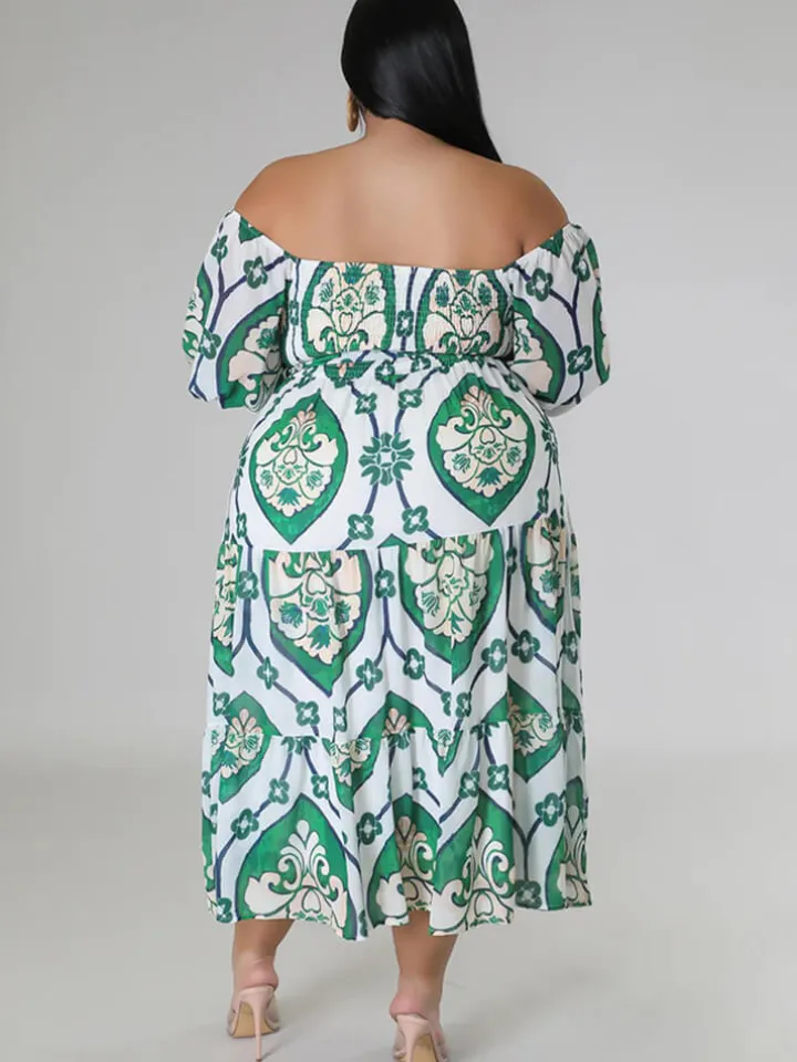 Short Sleeve Off Shoulder Floral Midi Dress