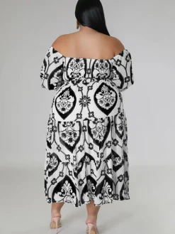 Short Sleeve Off Shoulder Floral Midi Dress