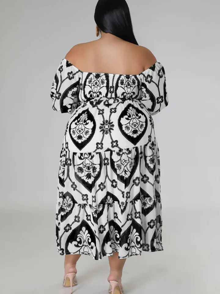 Short Sleeve Off Shoulder Floral Midi Dress