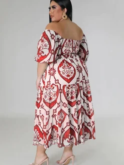 Short Sleeve Off Shoulder Floral Midi Dress