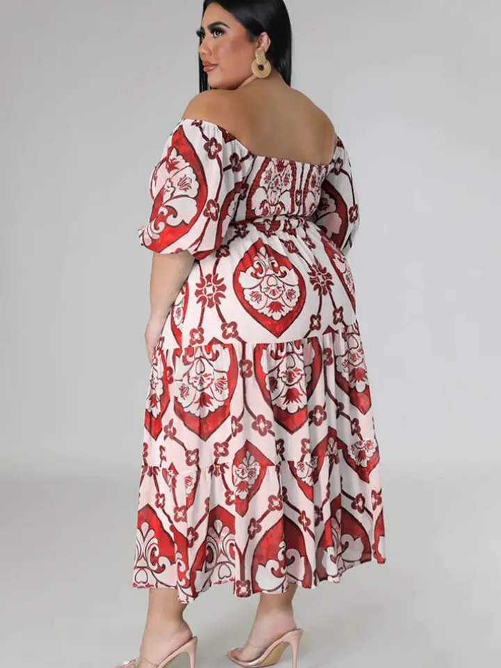 Short Sleeve Off Shoulder Floral Midi Dress