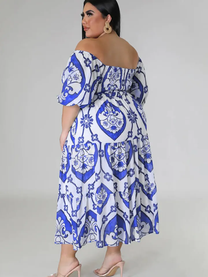 Short Sleeve Off Shoulder Floral Midi Dress