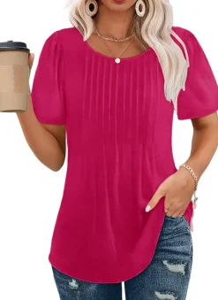 Short Sleeve Pleated Blouses