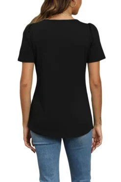Short Sleeve Pleated Crew Neck Top