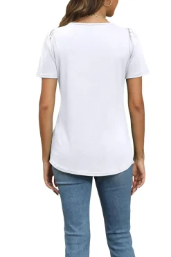 Short Sleeve Pleated Crew Neck Top