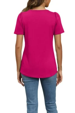 Short Sleeve Pleated Crew Neck Top