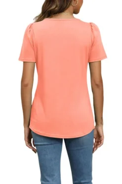 Short Sleeve Pleated Crew Neck Top