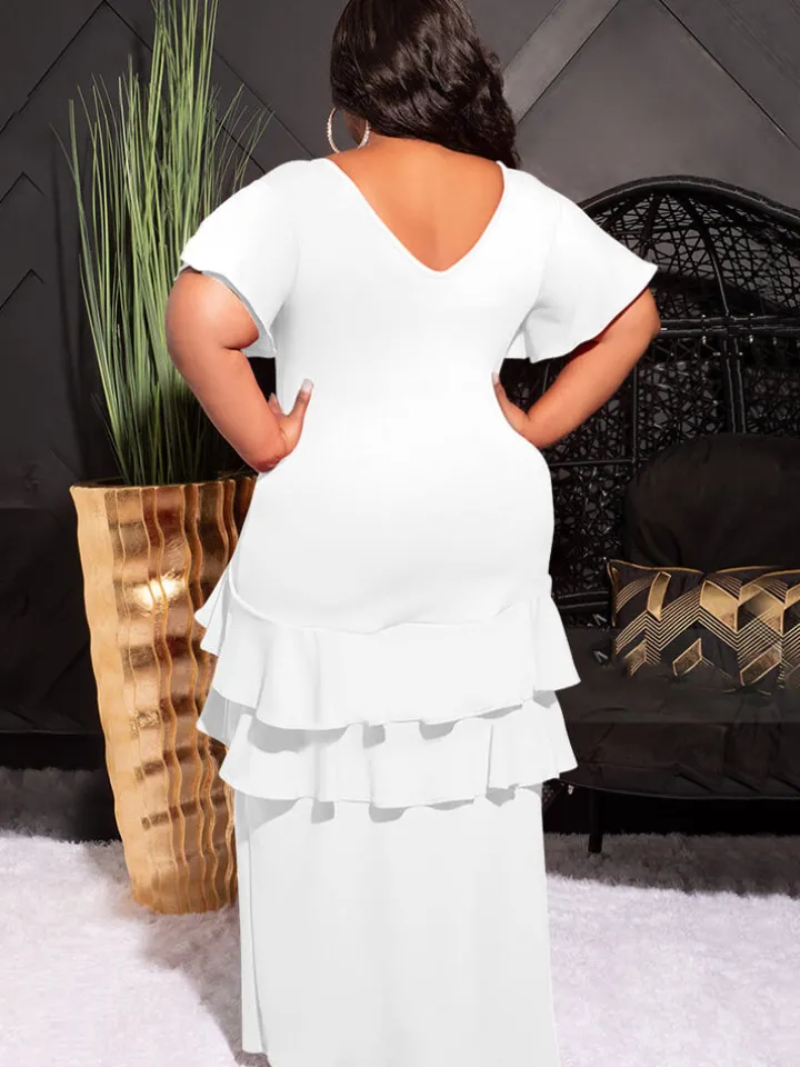 Short Sleeve Ruffle Layer Maxi Dress