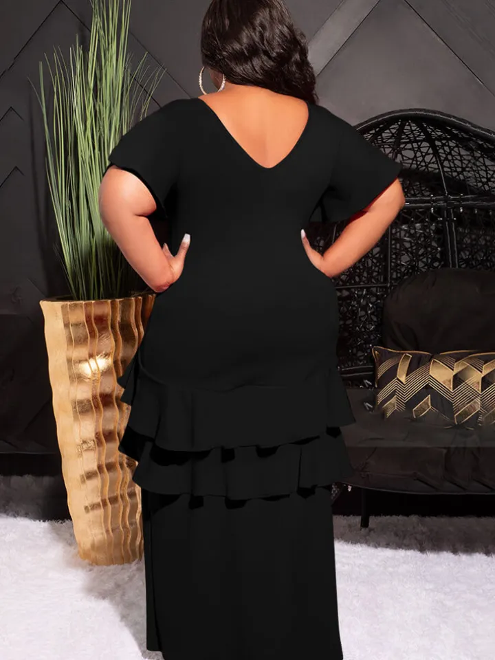 Short Sleeve Ruffle Layer Maxi Dress