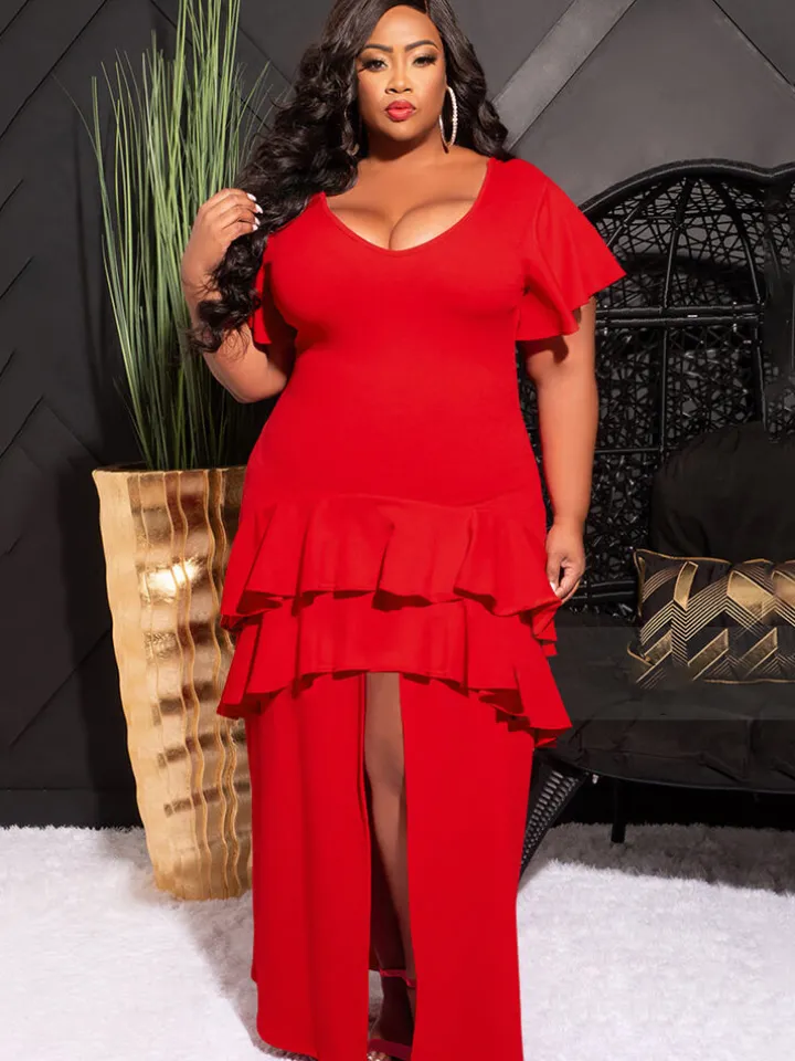 Short Sleeve Ruffle Layer Maxi Dress