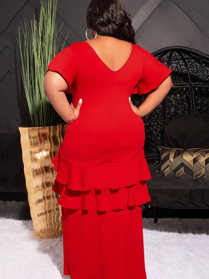 Short Sleeve Ruffle Layer Maxi Dress