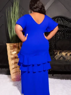 Short Sleeve Ruffle Layer Maxi Dress