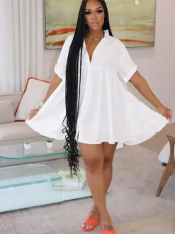 Short Sleeve Ruffle Swing Mini Dress