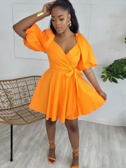 Short Sleeve Ruffle V Neck Ruched Mini Dress