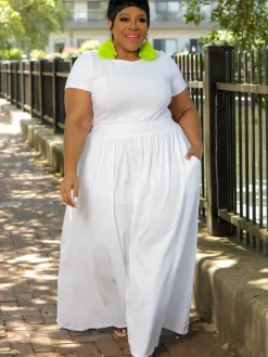 Short Sleeve Solid Bodycon Maxi Dress