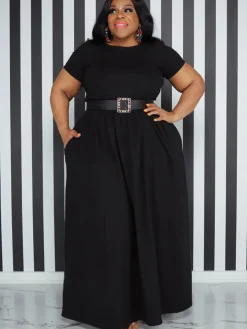 Short Sleeve Solid Bodycon Maxi Dress