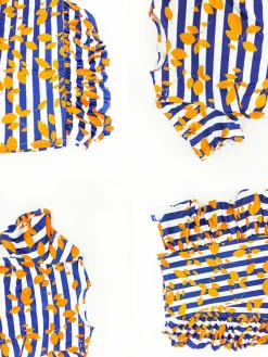 Short Sleeve Striped Print Ruffle Jumpsuit