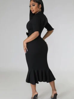 Short Sleeve V Neck Bodycon Midi Dress