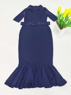 Short Sleeve V Neck Bodycon Midi Dress