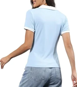 Short Sleeve V Neck Collared Colorblock Top