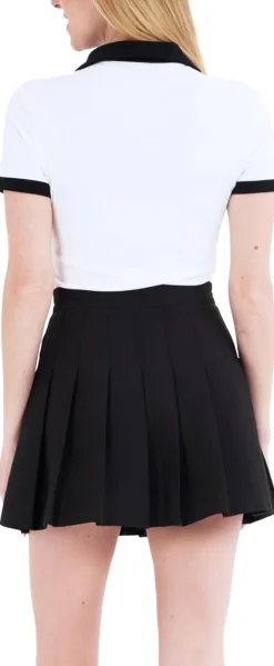 Short Sleeve V Neck Collared Colorblock Top