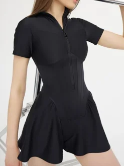 Short Sleeve Zip Front Rompers