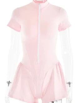 Short Sleeve Zip Front Rompers