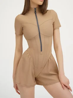 Short Sleeve Zip Front Rompers
