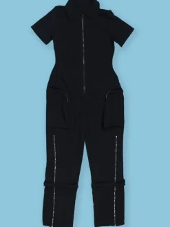 Short Sleeve Zipper Pocket Wide Leg Jumpsuit