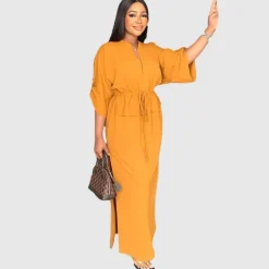 Side Pleated Cargo Cinched Waist Dress