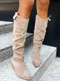Side Zipper Suede Knee High Boots