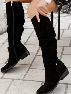 Side Zipper Suede Knee High Boots