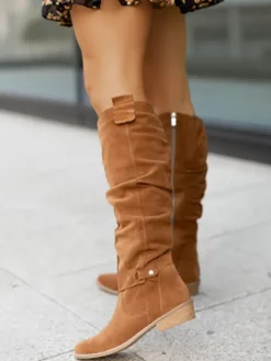 Side Zipper Suede Knee High Boots