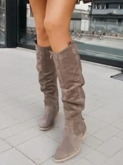 Side Zipper Suede Knee High Boots