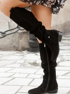 Side Zipper Suede Knee High Boots