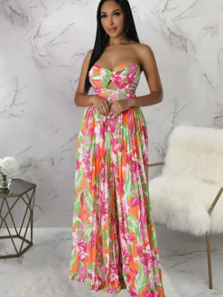 Sleeveless Backless Floral Wide Leg Jumpsuit