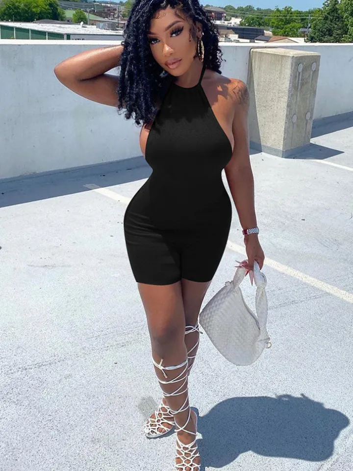 Sleeveless Backless Halter Bodycon Romper