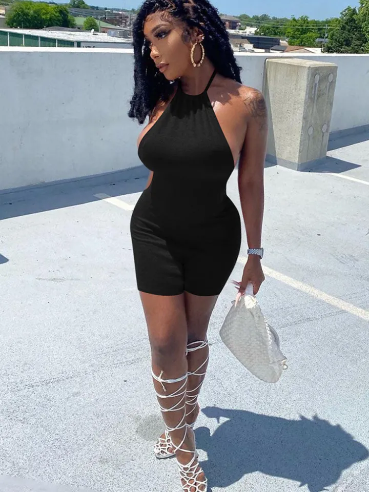 Sleeveless Backless Halter Bodycon Romper