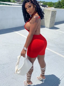 Sleeveless Backless Halter Bodycon Romper