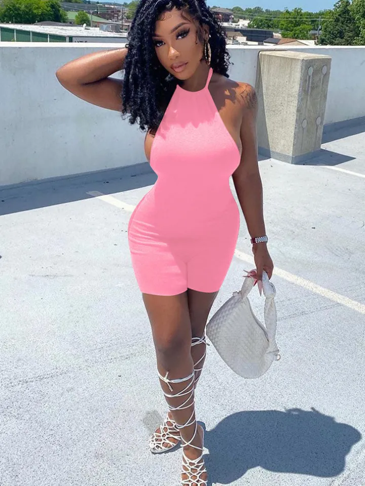 Sleeveless Backless Halter Bodycon Romper